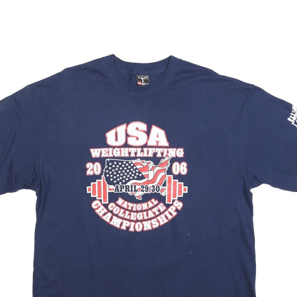 HANES Mens Navy USA Weightlifting Graphic T-Shirt XL Short Sleeve Crew Neck