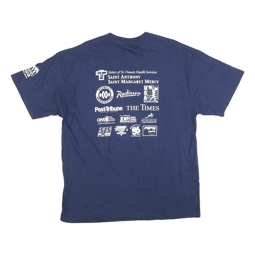 HANES Mens Navy USA Weightlifting Graphic T-Shirt XL Short Sleeve Crew Neck