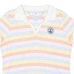 TOMMY HILFIGER Womens White & Pastel Striped Short Sleeve Polo Shirt L Cotton