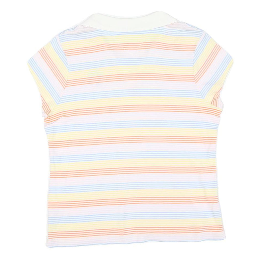 TOMMY HILFIGER Womens White & Pastel Striped Short Sleeve Polo Shirt L Cotton