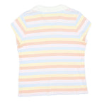 TOMMY HILFIGER Womens White & Pastel Striped Short Sleeve Polo Shirt L Cotton