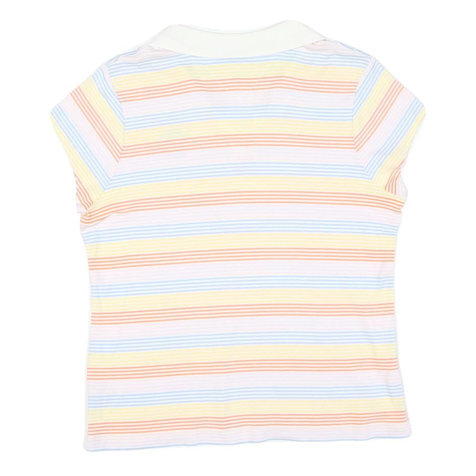 TOMMY HILFIGER Womens White & Pastel Striped Short Sleeve Polo Shirt L Cotton