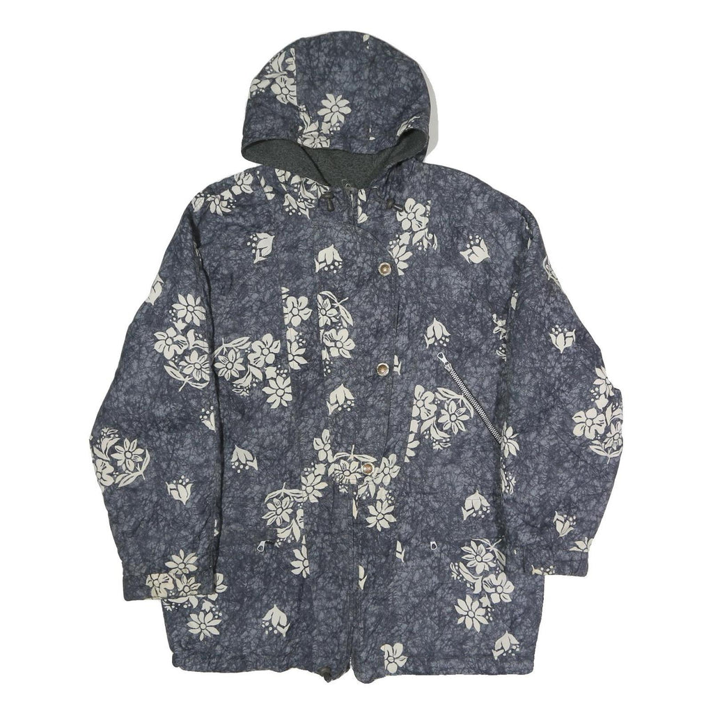 RODEO Womens Blue Floral Polyester Blend Jacket M Zip Hooded