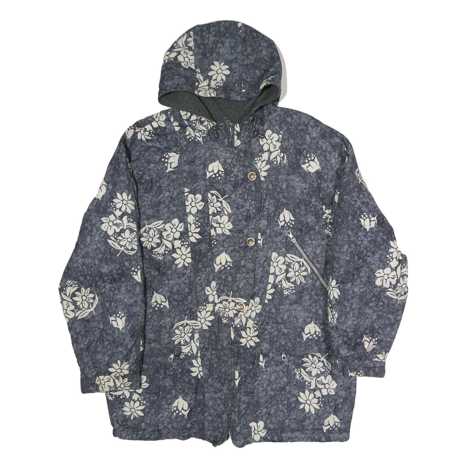 RODEO Womens Blue Floral Polyester Blend Jacket M Zip Hooded