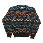 SAFE PASSAGE Womens Black Blue Orange Patterned Jumper Crew Neck M Acrylic Knit
