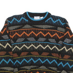 SAFE PASSAGE Womens Black Blue Orange Patterned Jumper Crew Neck M Acrylic Knit