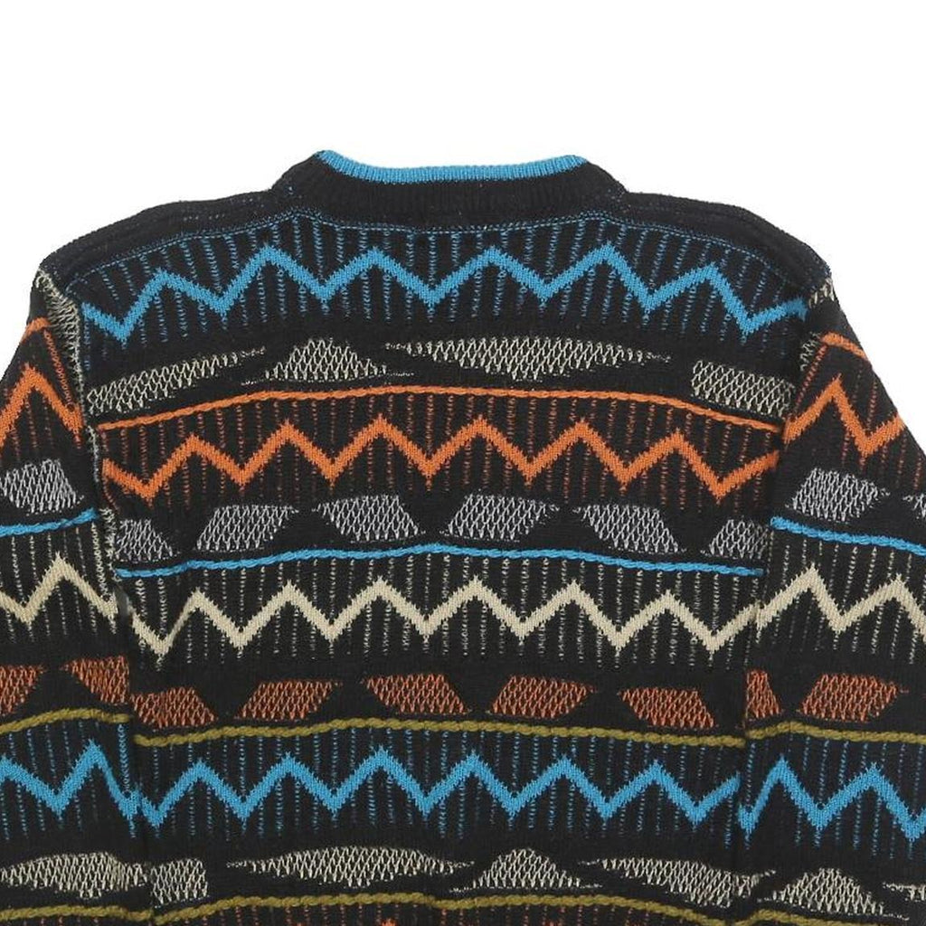 SAFE PASSAGE Womens Black Blue Orange Patterned Jumper Crew Neck M Acrylic Knit