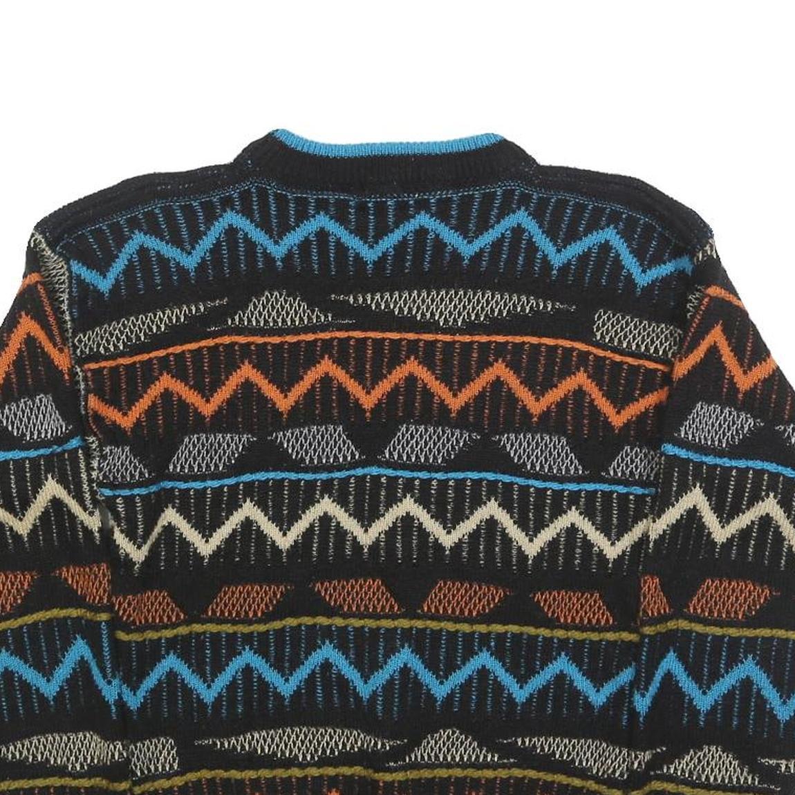 SAFE PASSAGE Womens Black Blue Orange Patterned Jumper Crew Neck M Acrylic Knit