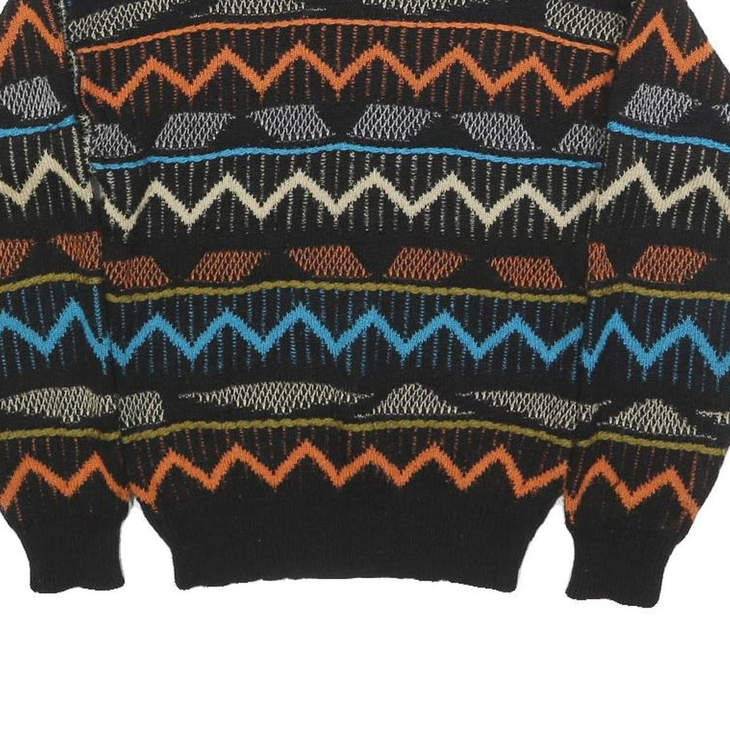 SAFE PASSAGE Womens Black Blue Orange Patterned Jumper Crew Neck M Acrylic Knit