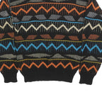 SAFE PASSAGE Womens Black Blue Orange Patterned Jumper Crew Neck M Acrylic Knit