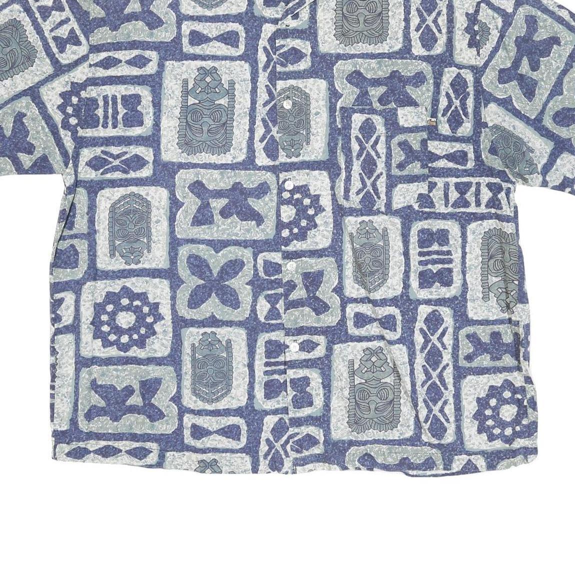 RUSTY Mens Blue Grey Patterned Casual Shirt XL Polynesian Print Summer