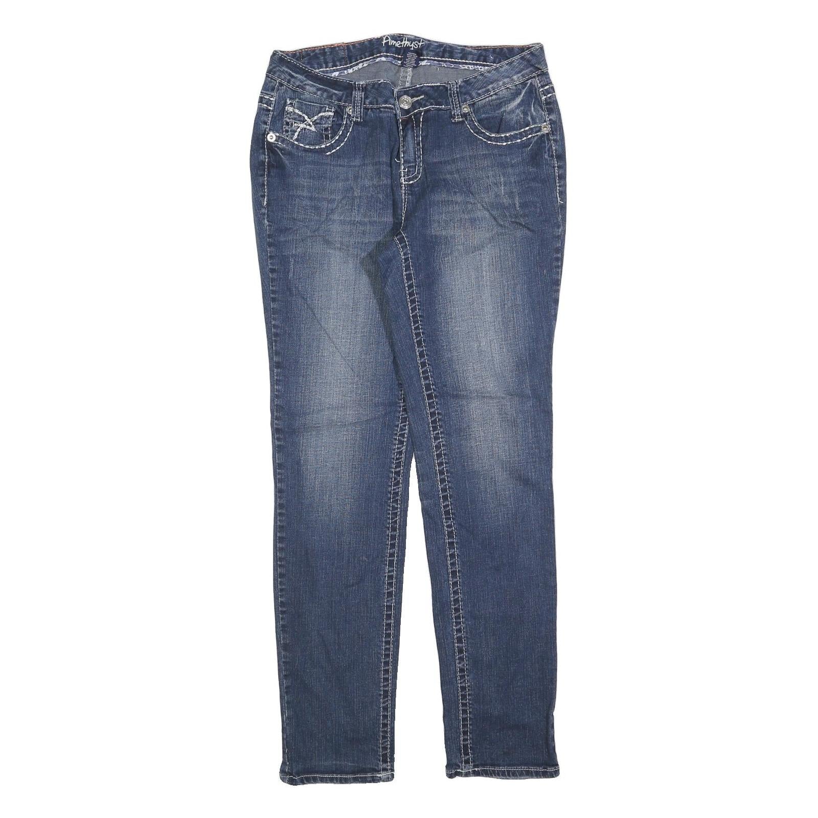 AMETHYST Womens Slim Blue Cotton Blend Denim Jeans W32 L32 Stylish Pocket Detail