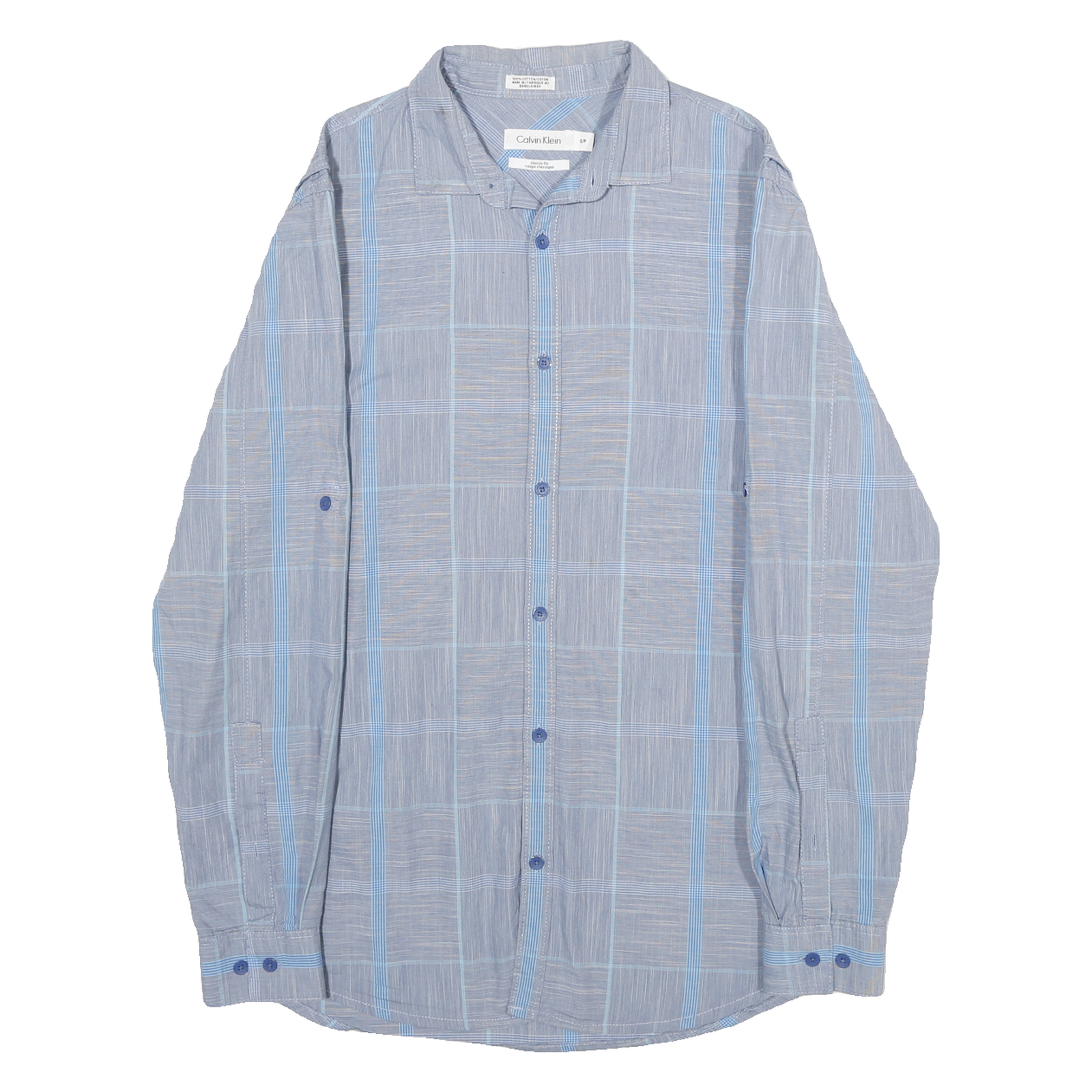 CALVIN KLEIN Mens Blue Pattern Shirt S Cotton Long Sleeve Button Formal