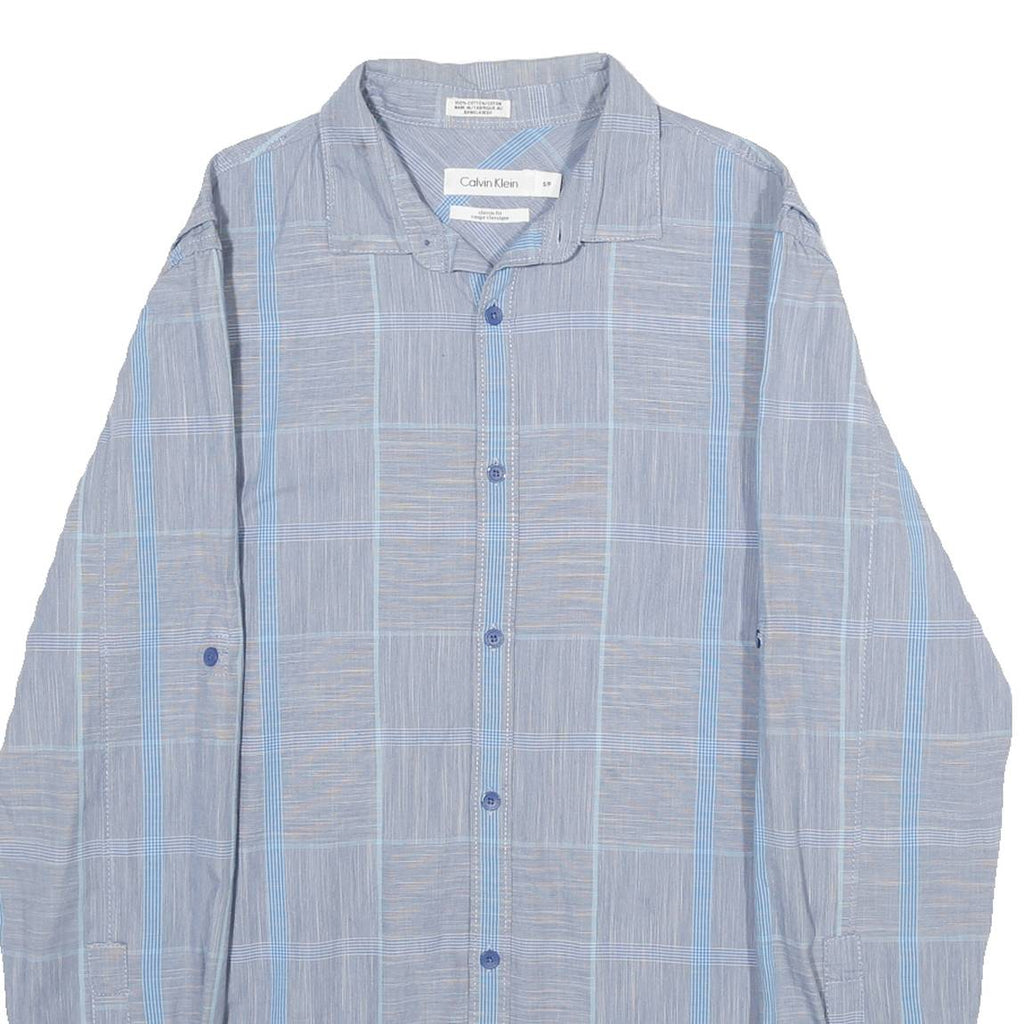 CALVIN KLEIN Mens Blue Pattern Shirt S Cotton Long Sleeve Button Formal