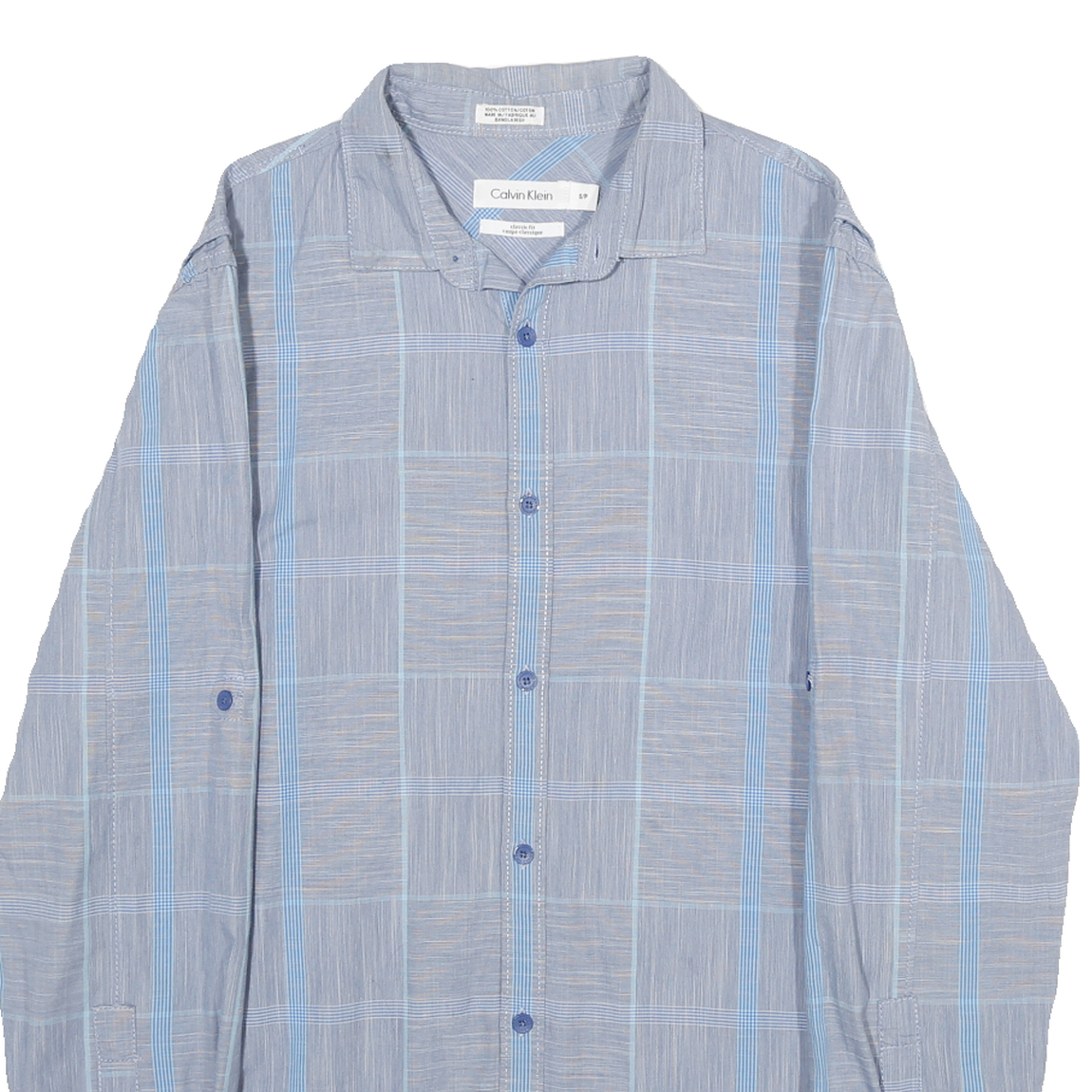 CALVIN KLEIN Mens Blue Pattern Shirt S Cotton Long Sleeve Button Formal