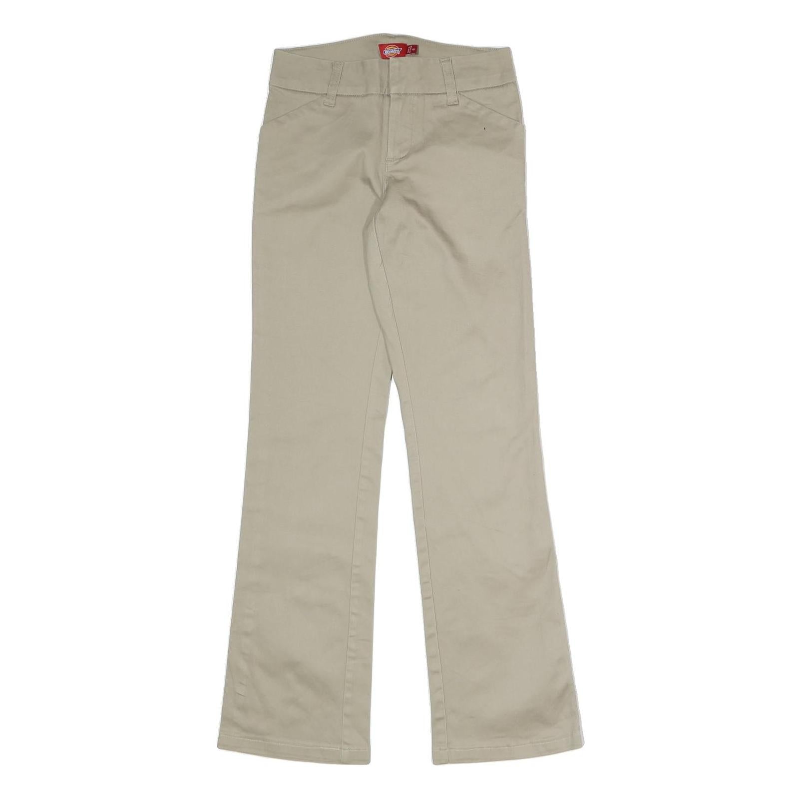 DICKIES Womens Beige Regular Fit Straight Leg Trousers W25 L27 Cotton Blend Zip