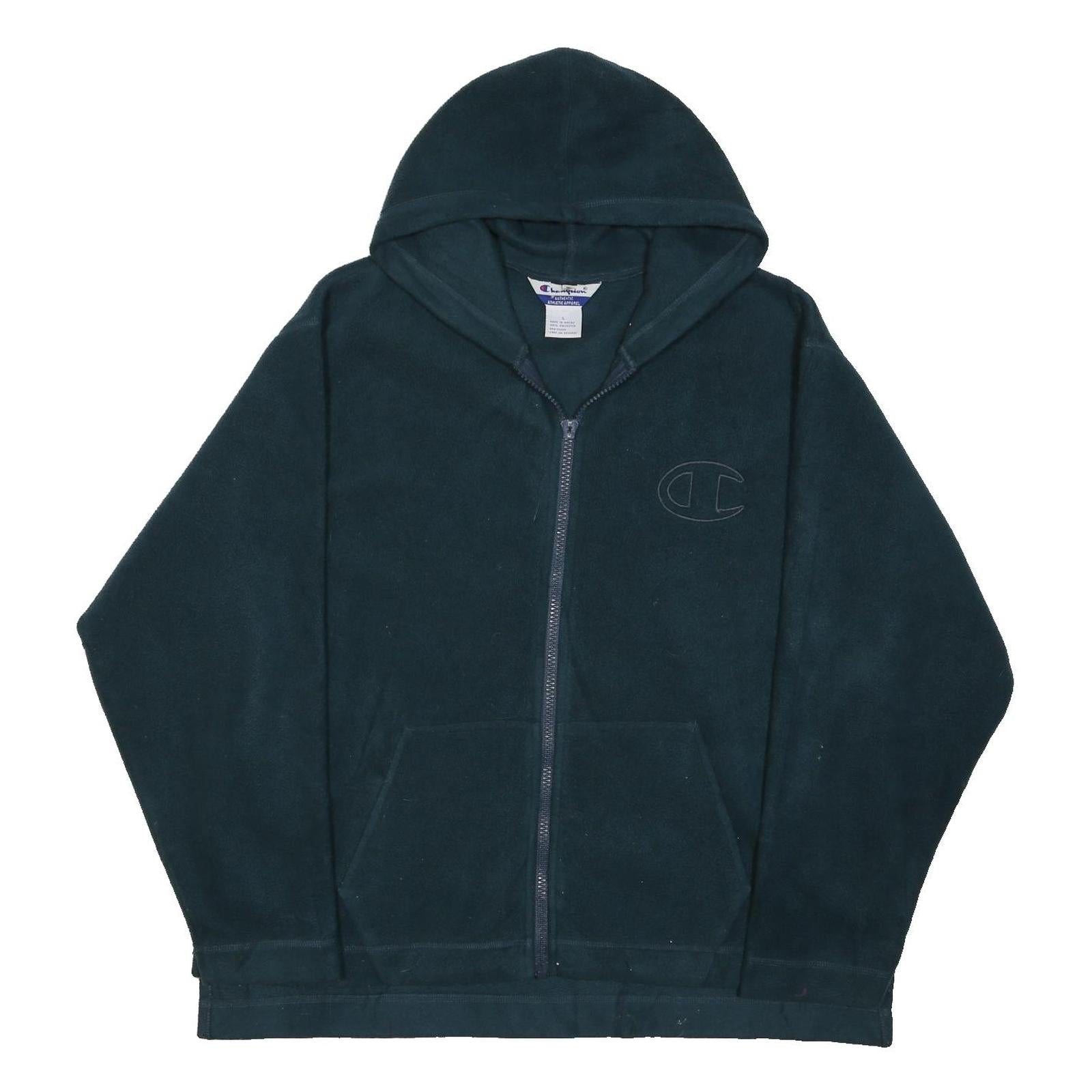 CHAMPION Mens Black Hoodie Pullover Plain Crew Neck Basic Knit L Zip Up Casual