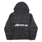 ELLESSE Womens Black Synthetic Puffer Jacket UK 16 Hooded Zip Logo Contrast