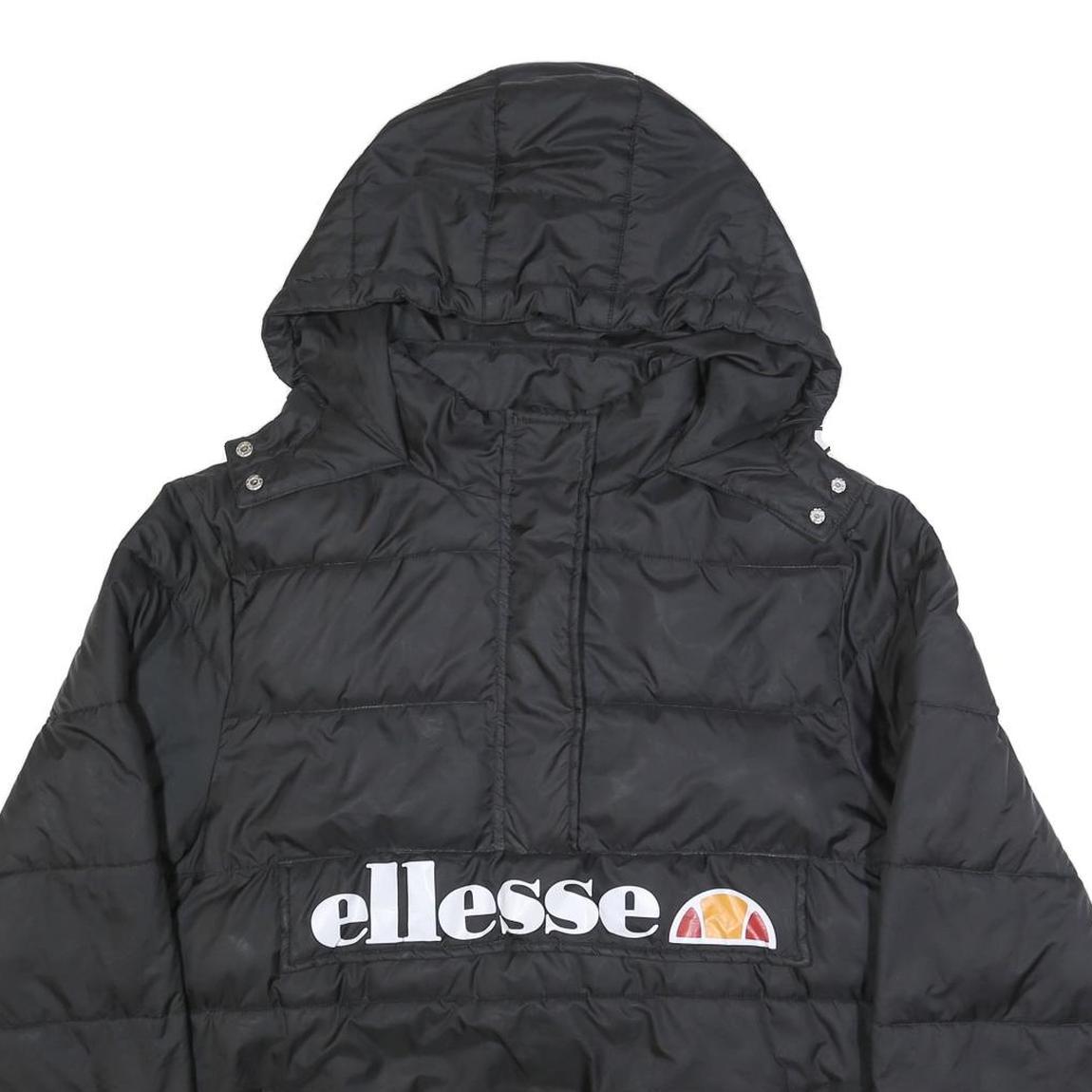 ELLESSE Womens Black Synthetic Puffer Jacket UK 16 Hooded Zip Logo Contrast