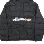 ELLESSE Womens Black Synthetic Puffer Jacket UK 16 Hooded Zip Logo Contrast