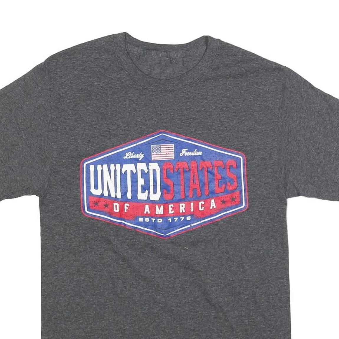Mens Grey United States Graphic T-Shirt S Short Sleeve Crew Neck Casual Cotton