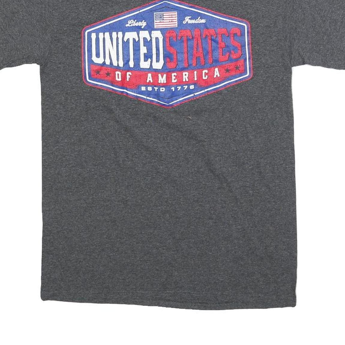 Mens Grey United States Graphic T-Shirt S Short Sleeve Crew Neck Casual Cotton