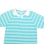 TADER BAY Womens Blue & White Striped Short Sleeve Polo Shirt M Cotton Blend