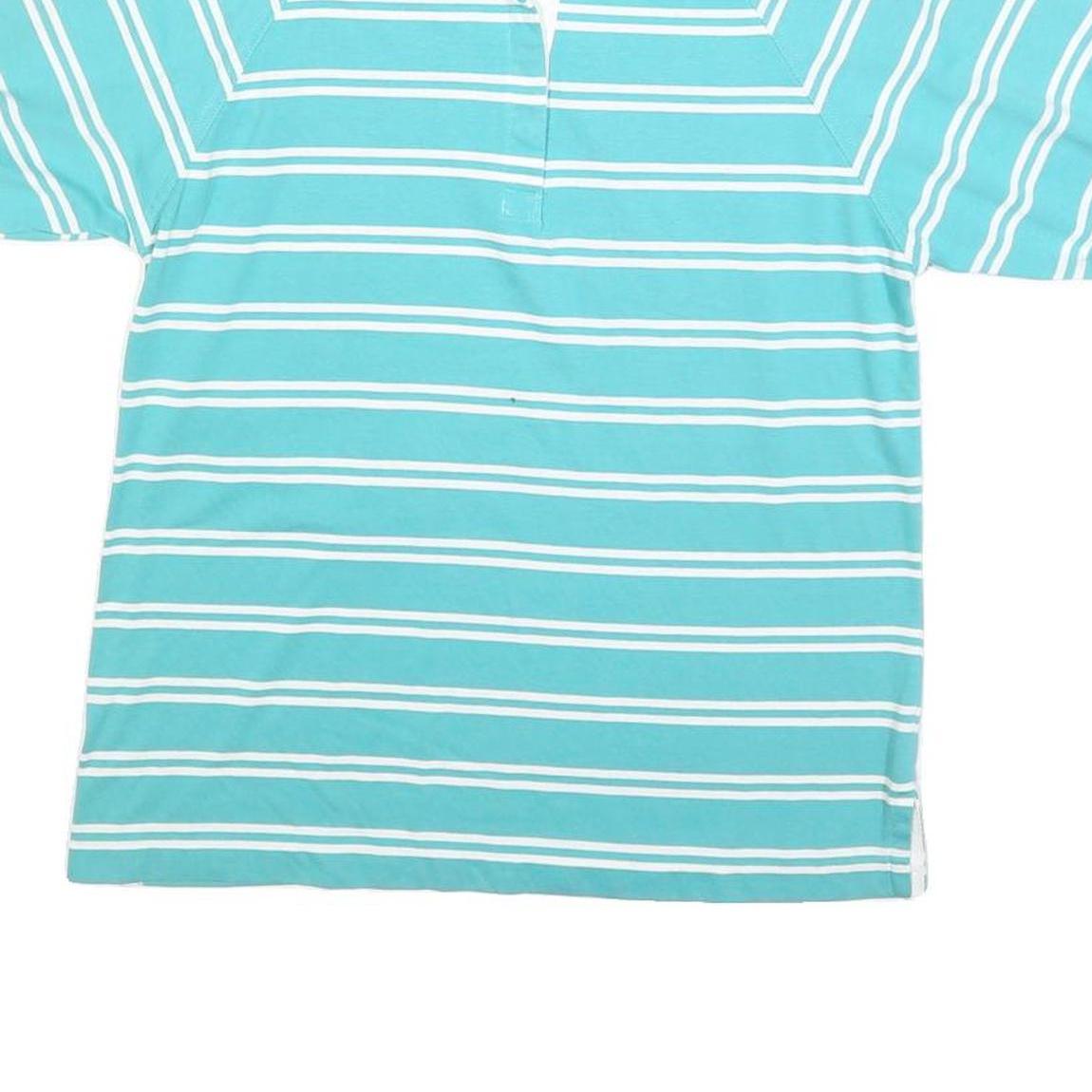 TADER BAY Womens Blue & White Striped Short Sleeve Polo Shirt M Cotton Blend