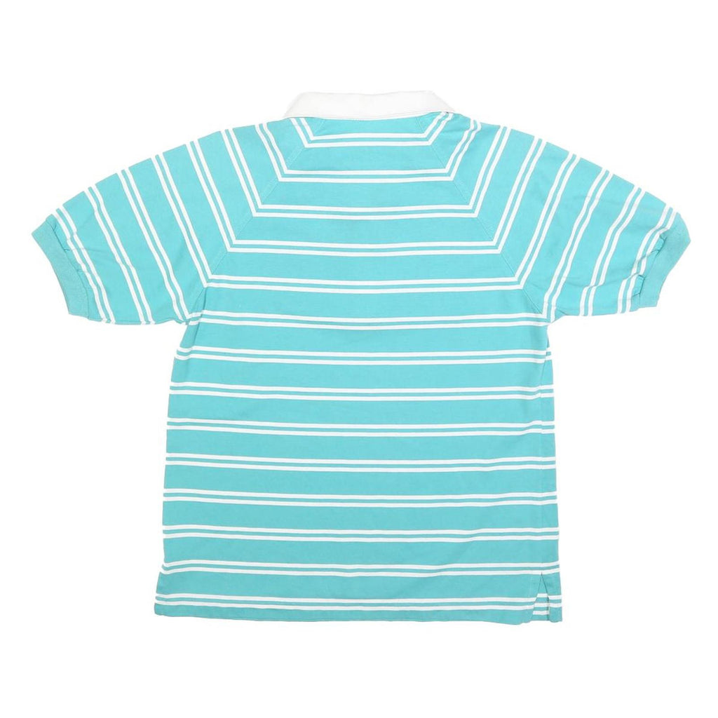 TADER BAY Womens Blue & White Striped Short Sleeve Polo Shirt M Cotton Blend