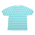 TADER BAY Womens Blue & White Striped Short Sleeve Polo Shirt M Cotton Blend