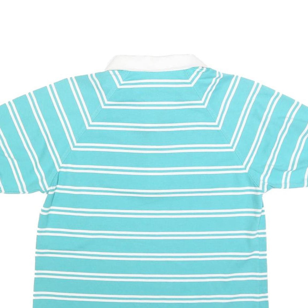 TADER BAY Womens Blue & White Striped Short Sleeve Polo Shirt M Cotton Blend