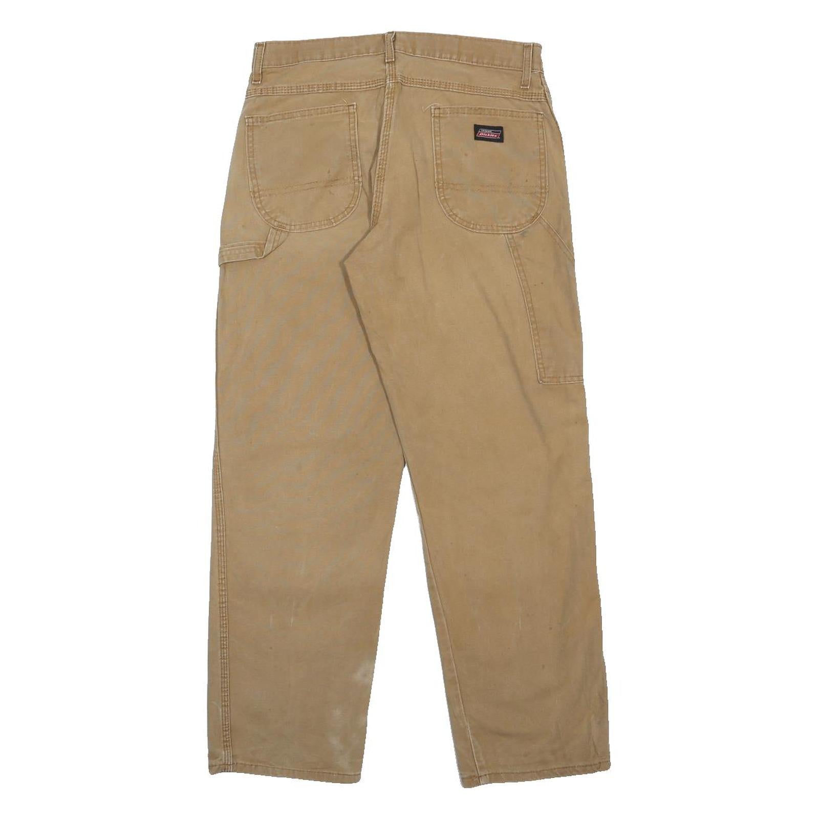 DICKIES Mens Cotton Blend Beige Regular Fit Straight Leg Trousers W30 L30