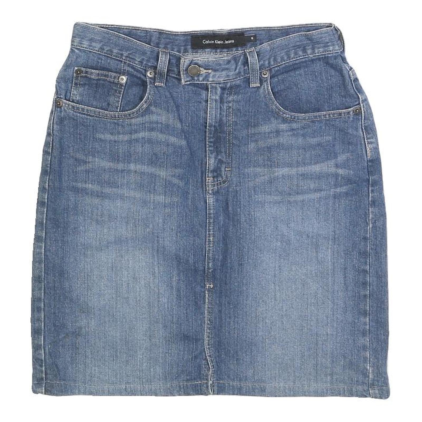 CALVIN KLEIN Womens Blue Denim Mini Cotton Blend Skirt S Jeans Casual Style