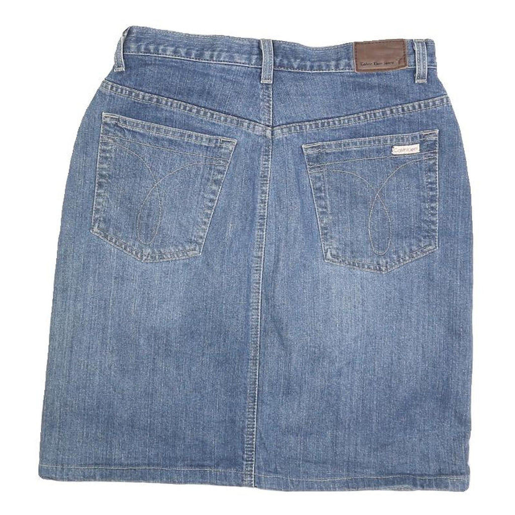 CALVIN KLEIN Womens Blue Denim Mini Cotton Blend Skirt S Jeans Casual Style
