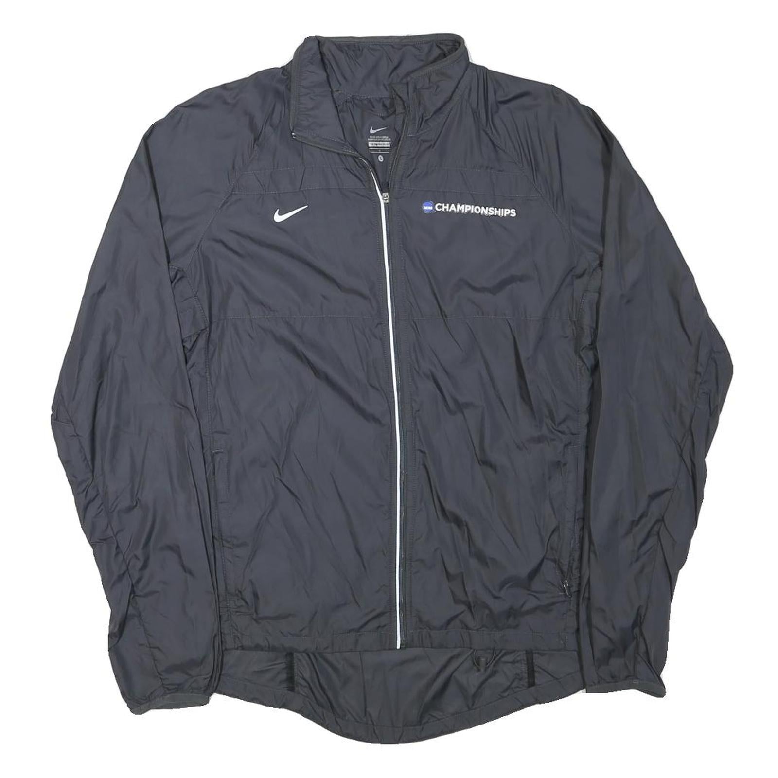 NIKE Womens Black Championships Jacket L Polyester Blend Zip Plain Lightweight
