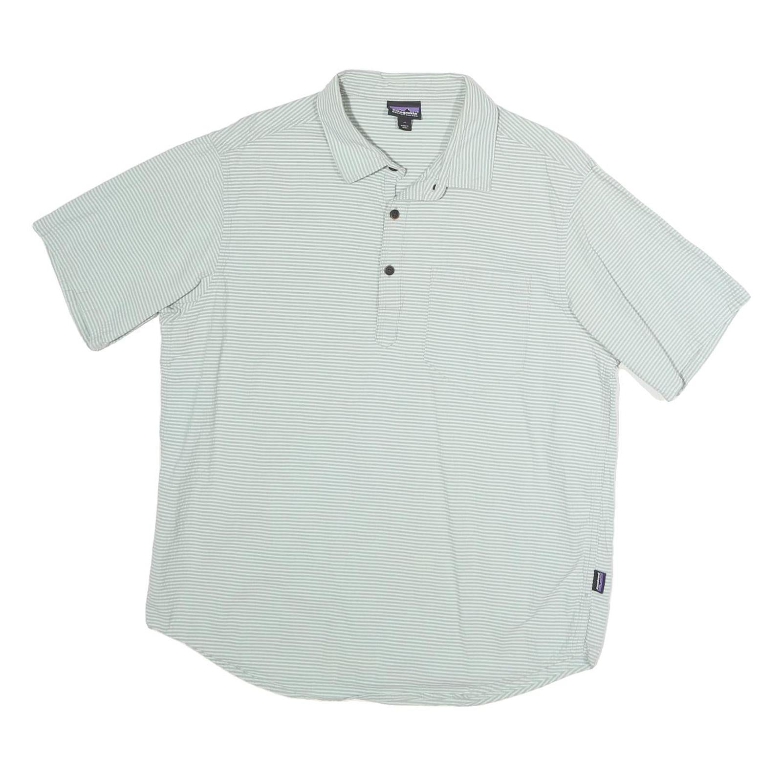 PATAGONIA Mens White & Grey Striped Short Sleeve Polo Shirt M Casual Summer