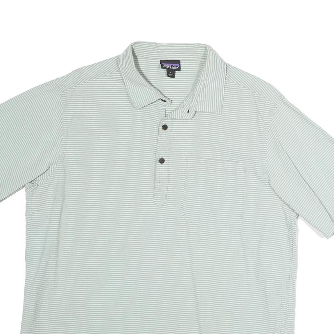 PATAGONIA Mens White & Grey Striped Short Sleeve Polo Shirt M Casual Summer