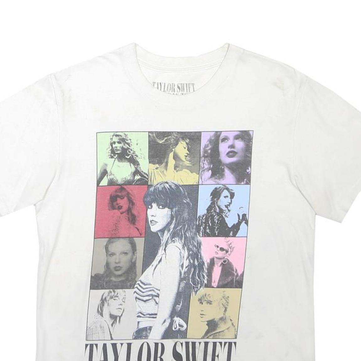 TAYLOR SWIFT Womens White Graphic T-Shirt XS Short Sleeve Crew Neck Eras Tour