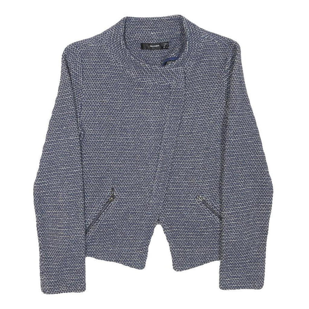 HALLHUBER Womens Blue Cotton Blend Zip Jacket S Woven Textured Pattern Tailored