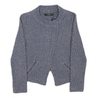 HALLHUBER Womens Blue Cotton Blend Zip Jacket S Woven Textured Pattern Tailored