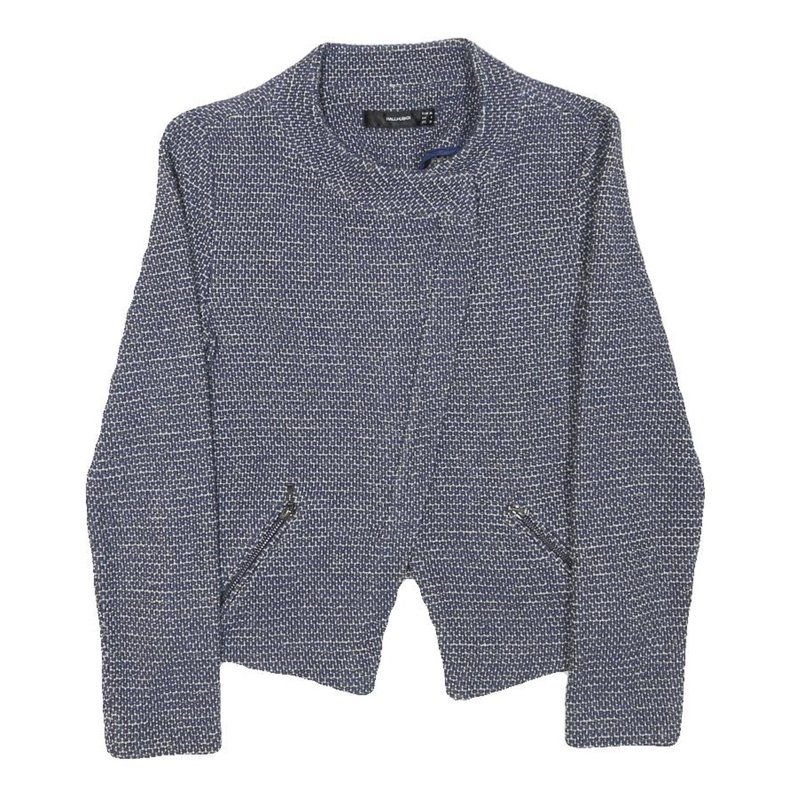 HALLHUBER Womens Blue Cotton Blend Zip Jacket S Woven Textured Pattern Tailored