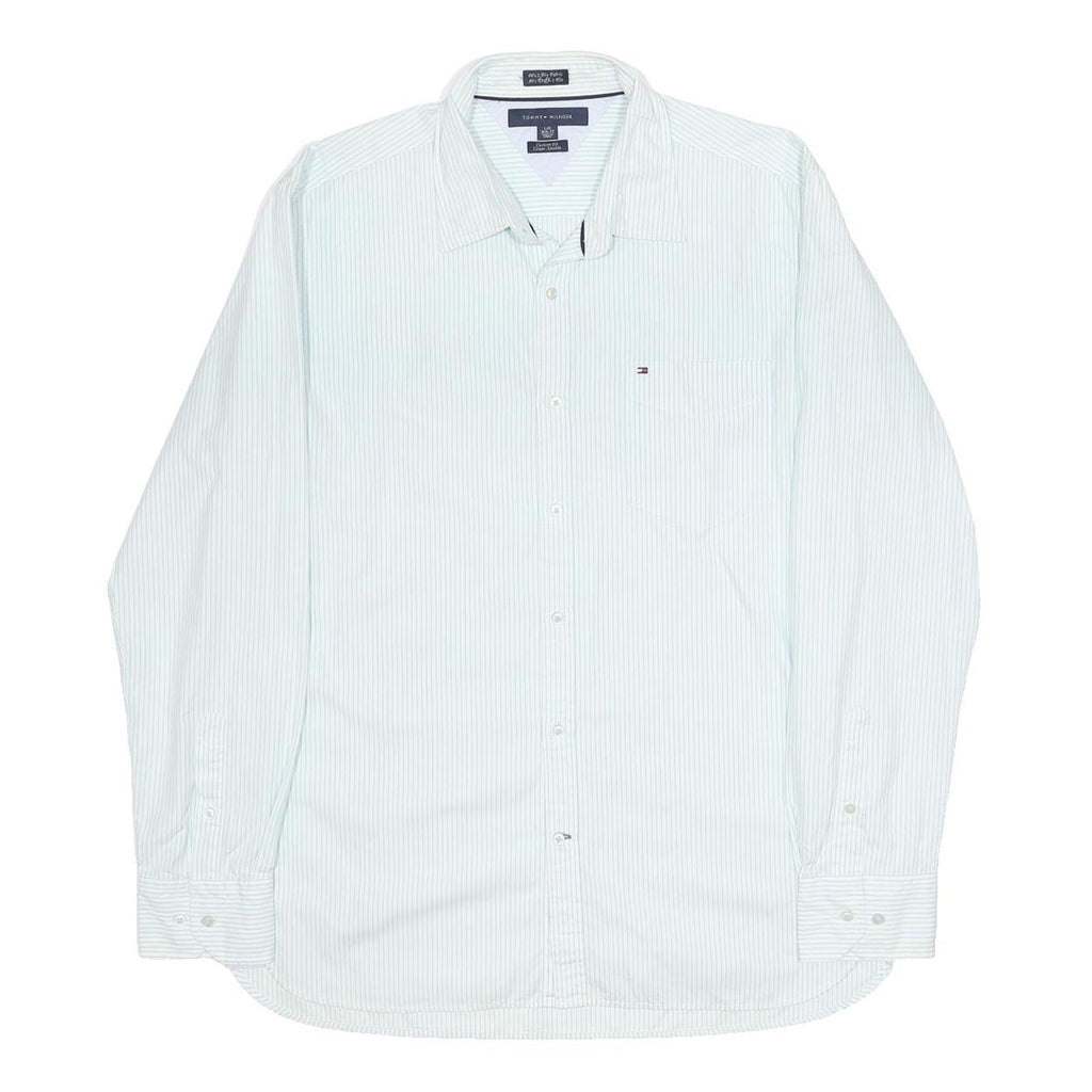 TOMMY HILFIGER Mens White Pinstripe Cotton Shirt L Classic Formal Button Down