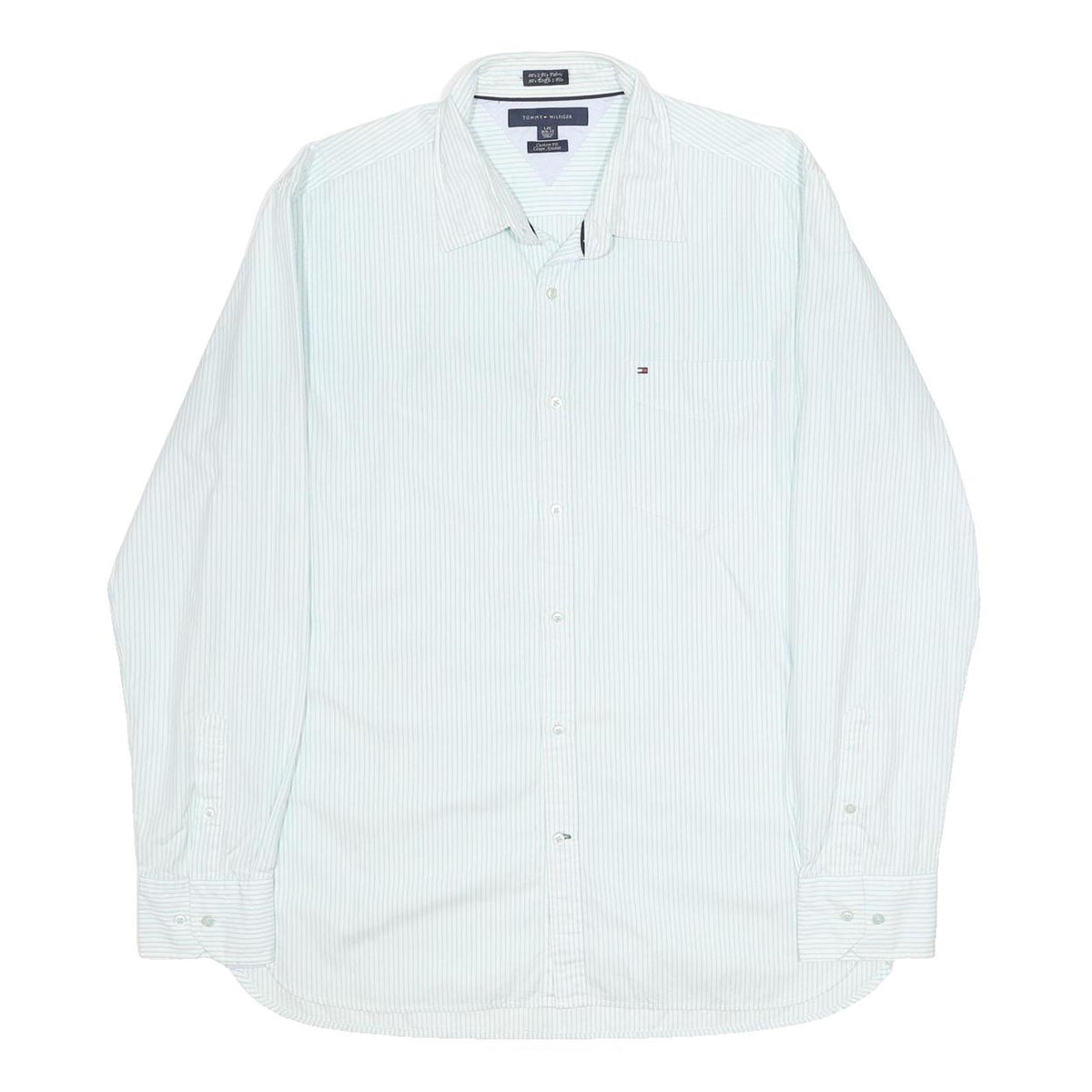 TOMMY HILFIGER Mens White Pinstripe Cotton Shirt L Classic Formal Button Down