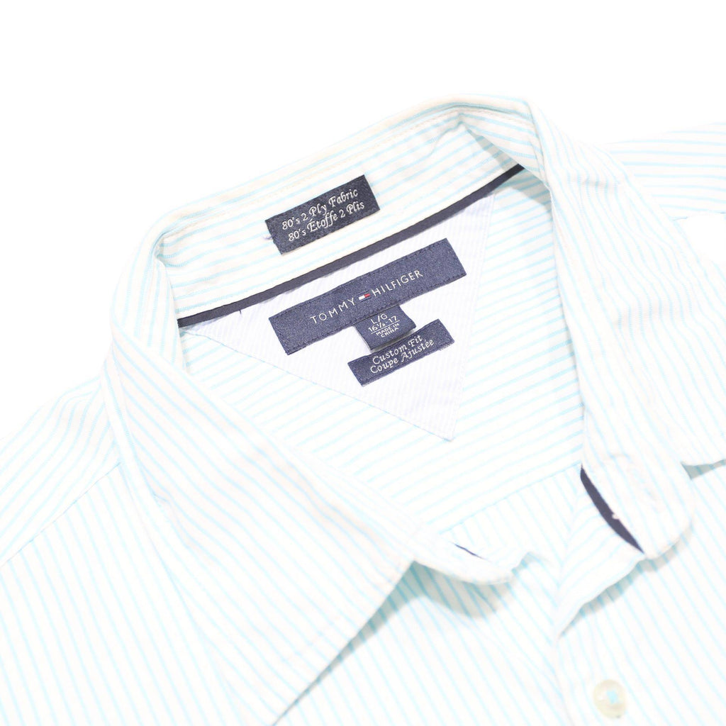 TOMMY HILFIGER Mens White Pinstripe Cotton Shirt L Classic Formal Button Down