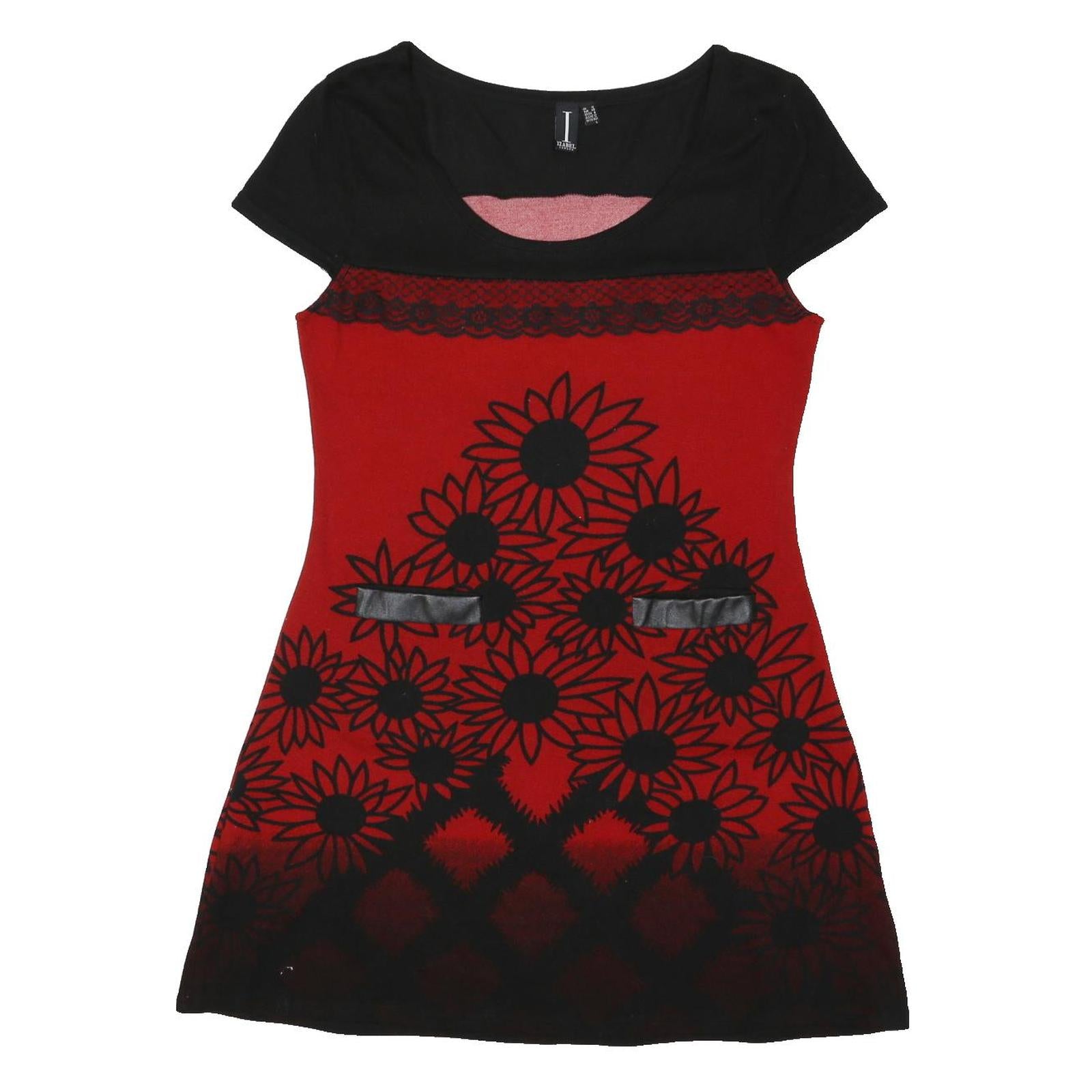 IZABEL Womens Red & Black Floral Short Sleeve A-Line Polyester Blend Dress UK 12