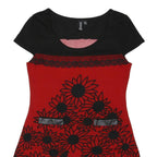 IZABEL Womens Red & Black Floral Short Sleeve A-Line Polyester Blend Dress UK 12