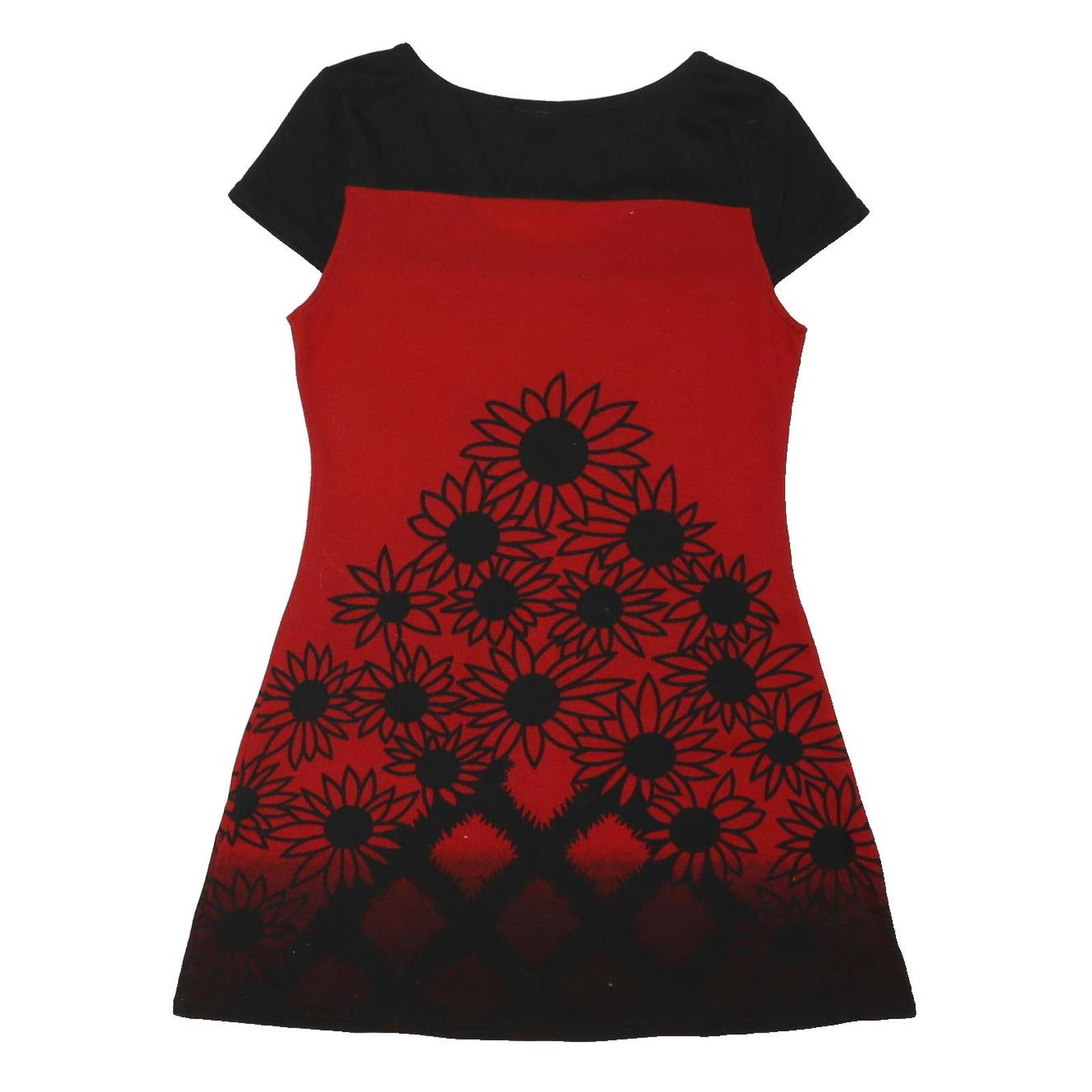 IZABEL Womens Red & Black Floral Short Sleeve A-Line Polyester Blend Dress UK 12