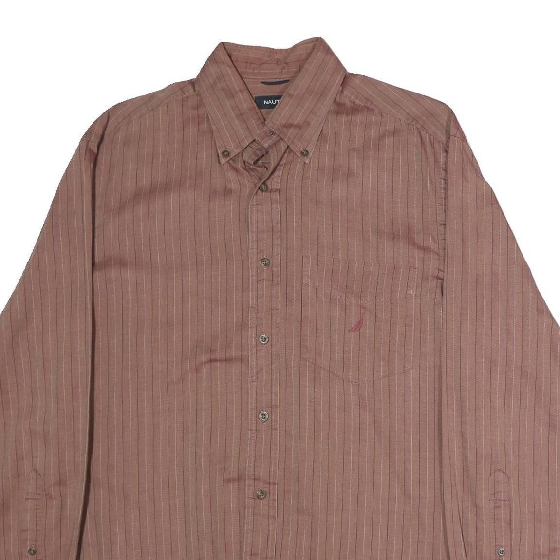 NAUTICA Mens Red Striped Shirt M Cotton Blend Long Sleeve Button Shirt Casual