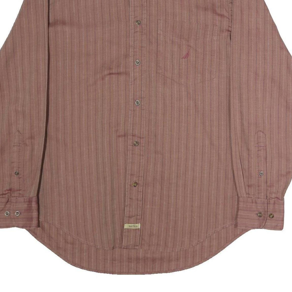 NAUTICA Mens Red Striped Shirt M Cotton Blend Long Sleeve Button Shirt Casual