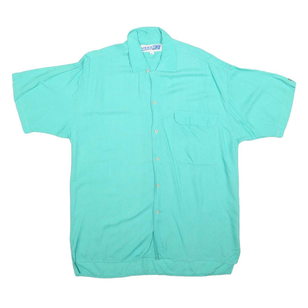 POMME Mens Blue Polyester Blend Shirt M Casual Short Sleeve Button Shirt